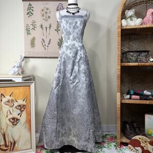 Vtg 90s Y2k Floral Lace Up Back Formal Dress Whimsigoth Romantic Goth Hoco M 7